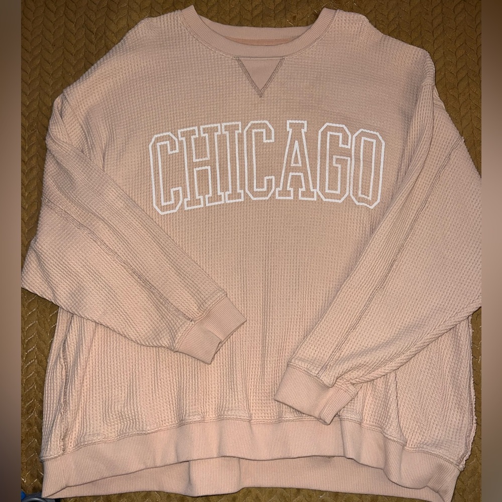 Aerie Chicago Tan Waffle Knit Sweatshirt